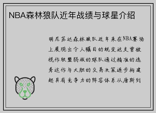 NBA森林狼队近年战绩与球星介绍