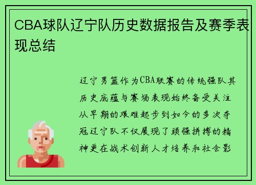 CBA球队辽宁队历史数据报告及赛季表现总结